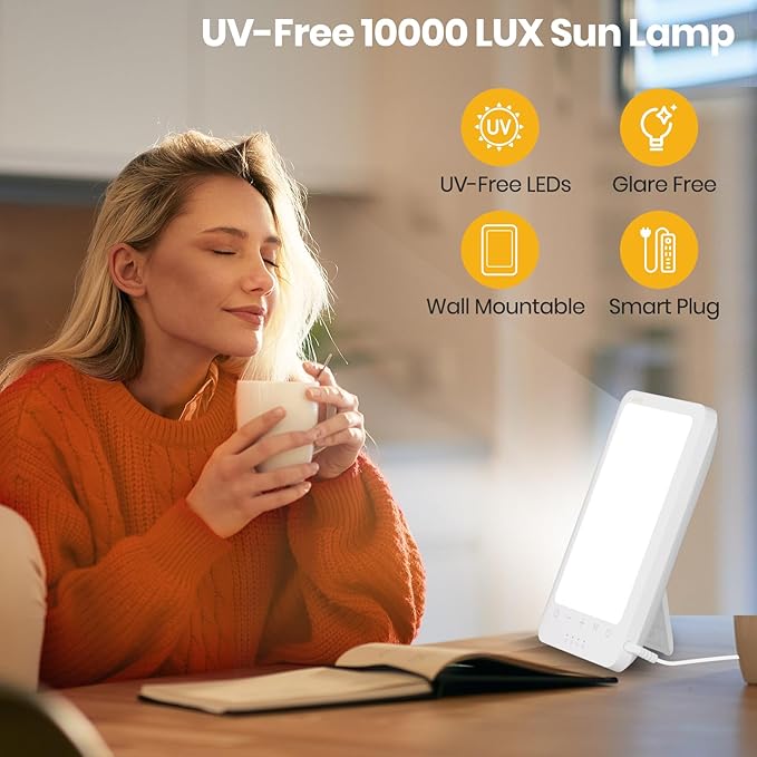 LASTAR 10000 Lux Sun Lamp Full Spectrum Sunlight Lamp with 4 Color Temperatures (3000K–6500K) 5 Brightness Levels 4 Timer Settings Desk or Wall Mount Light