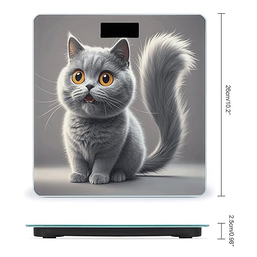 Cute Funny Grey Cats Pattern Scale for Body Weight Digital Bathroom Scale Toughened Glass High Precision Scales for Body Weight with Large LCD Backlight Display Weight Scales