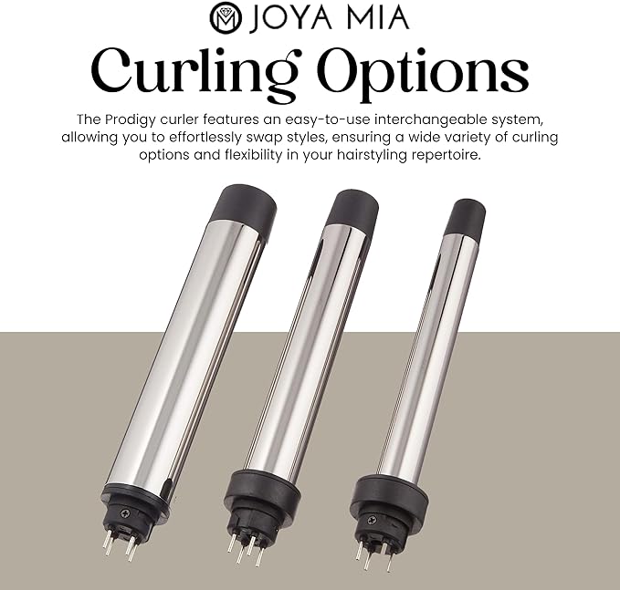 JOYA MIA Prodigy 3-in-1 Interchangeable Titanium Hair Curler - Professional Salon Long-Lasting Curls Hair Curling Tools Kit Durable and Easy-to-Use for Various Curl Styles Black