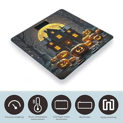 Halloween Night Bathroom Scale for Body Weight Bathroom Weighing Scales with Back Lit LED Display Sturdy Tempered Glass Body Weight Bathroom Scale 400lb Weighing