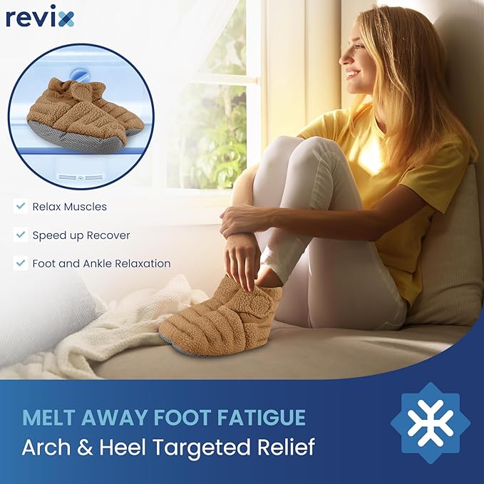 REVIX Microwaveable Booties and Feet Warmers Microwaveable Foot Warmers with Adjustable Fit &amp Non-Slip Microwavable Socks Heated Booties for Women and Men Mocha L