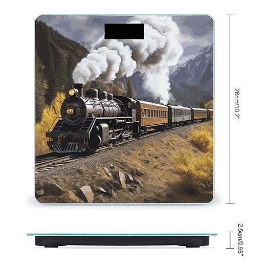 Digital Bathroom Scale for Body Weight Scale with Bright LCD Display High Accuracy Step-On Technology Auto On/Off Steam Locomotive Train Digital Scales 400 Lbs /180kg