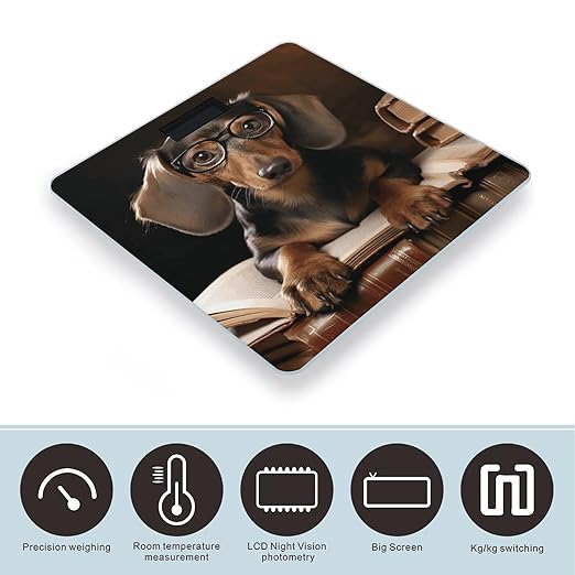 Dachshund Book Bathroom Scale for Body Weight Bathroom Digital Electronic Weighing Scale with Back Lit LED Display Sturdy Tempered Glass Weight Watchers Scales 400lb