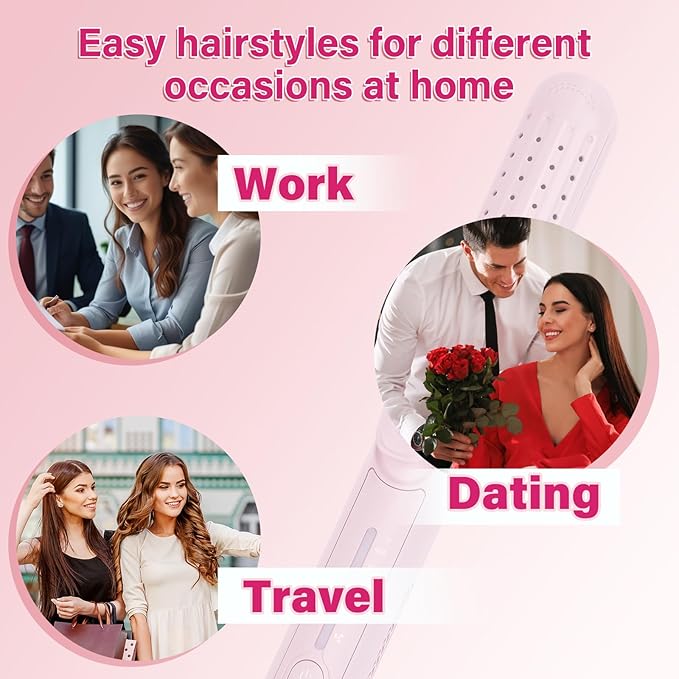 Airflow Styler Curling Iron360° Cool Air Lock in Style for Lasting Curls 2 in 1 Hair Straightener and Curler Anti-Scald for Short Long Hair（Pink）
