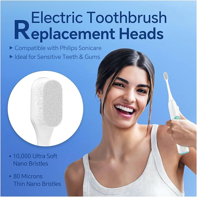 Electric Toothbrush Replacement Heads Compatible with Philips Sonicare Ultra Soft Nano Bristles Brush Compatible for Sensitive Care(2 Pcs)