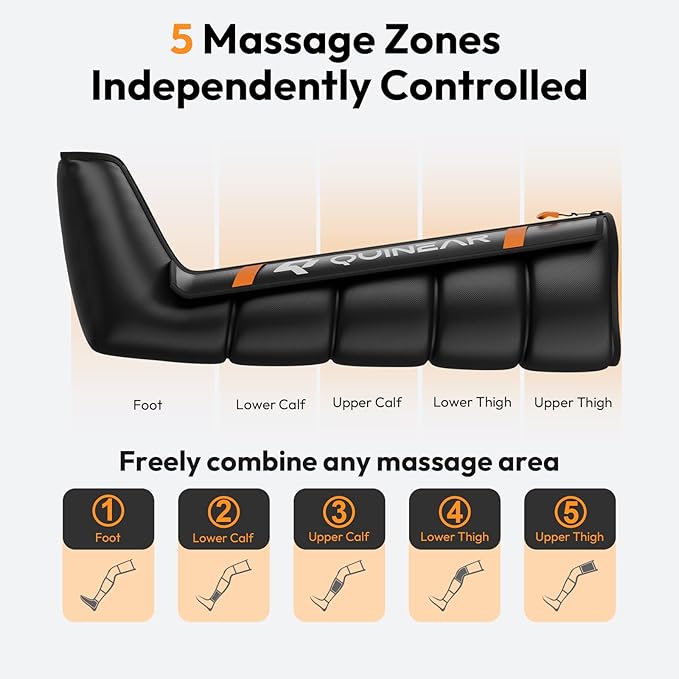 QUINEAR Cordless Leg Recovery System with 5-Zone Air Compression Leg Massager for Circulation with 11 Levels &amp 3 Modes Compression Boots for Athletes Officer Elderly(Large)