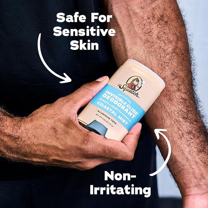 Dr. Squatch Invisible Glide Natural Men’s Deodorant – Smooth Glide No Stains – Aluminum Free Deodorant Men – Safe for Sensitive Skin – Coastal Mist + Summer Citrus 2.65oz (2-Pack)