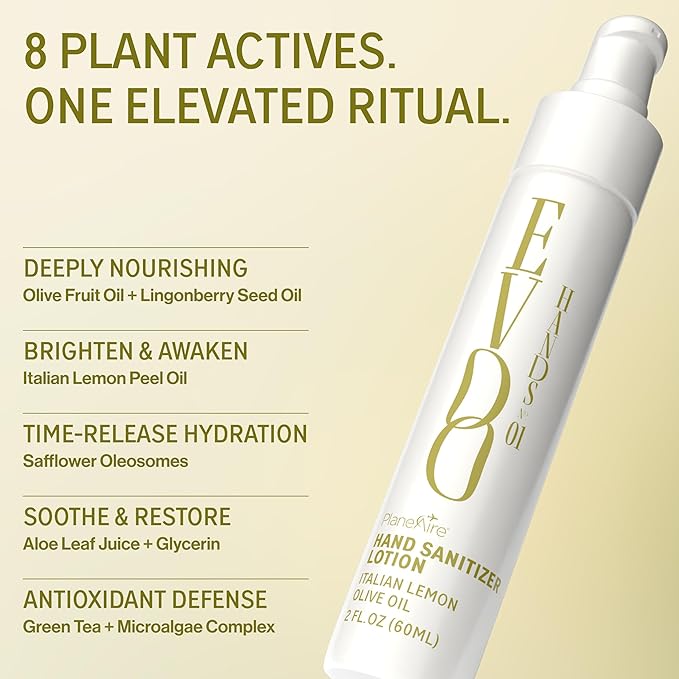 Limited Release | EVOO Skin | Lotion Hand Sanitizer | With Extra Virgin Olive Oil &amp Aloe Vera | Italian Lemon Essential Oil | Moisturizing | Non-Sticky | Rich in Vitamin E | Travel Size | 3-pack