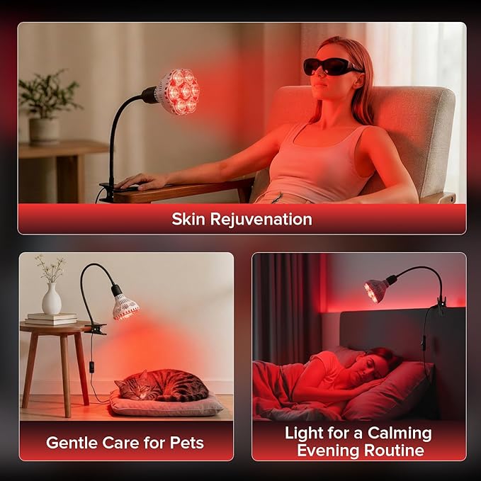 SANSI Red Light Therapy for Body Face with Clip 660nm 850nm 56Pcs Dual Chip LEDs High Irradiance Infrared Light Therapy Lamp for Skin Care Muscle Comfort Scalp Health Relaxation 32W E26 Base