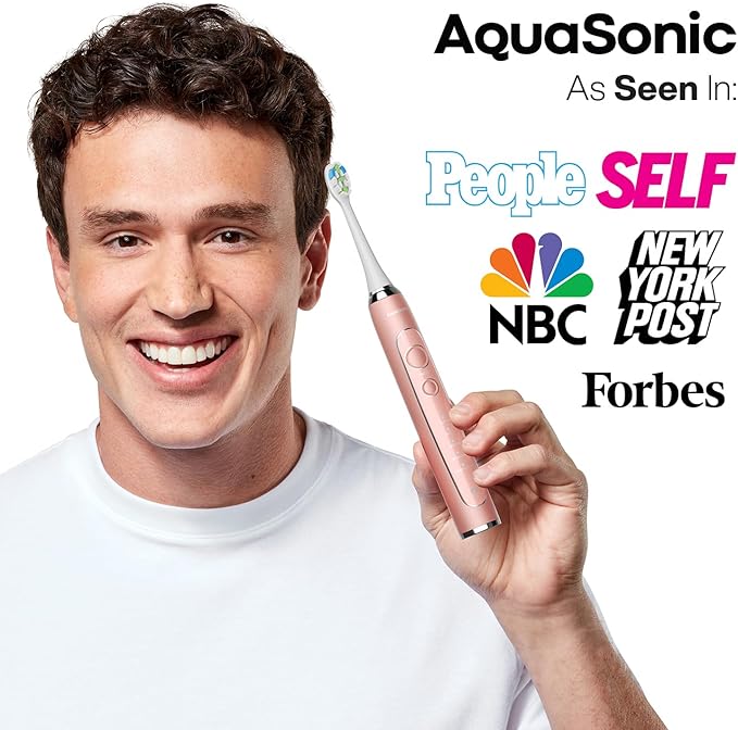 Aquasonic Vibe Series PRO – Ultra-Whitening Electric Toothbrush – 5 Modes &amp Smart Timers – Premium Travel Case &amp 6 Proflex Brush Heads – ADA Accepted Toothbrush (Rose Gold)