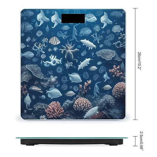 Underwater Marine Life Scale for Body Weight Anti-Slip Tempered Glass Digital Bathroom Scales Clear LCD Display Weighing Scale Safe Rounded Corners Smart Scales