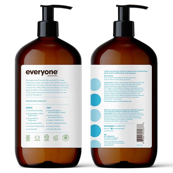 Everyone 3-in-1 Soap Body Wash Bubble Bath Shampoo 32 Fl Oz (Pack of 2) &amp 3-in-1 Kids Soap Body Wash Bubble Bath Shampoo 32 Ounce (Pack of 2) Lavender Lullaby