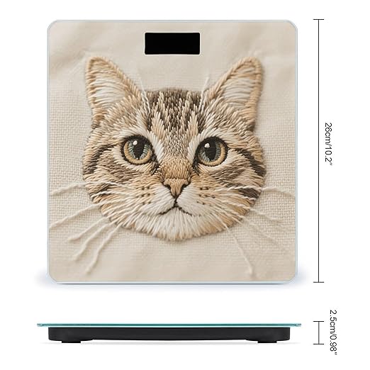 Cute Cat Embroidery Bathroom Scale for Body Weight Bathroom Digital Electronic Weighing Scale with Back Lit LED Display Sturdy Tempered Glass Weight Watchers Scales 400lb