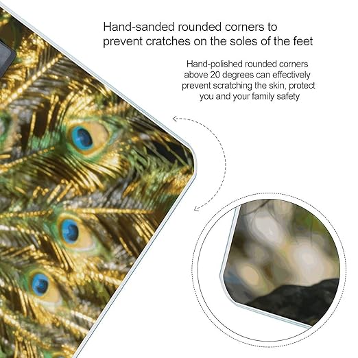 Beautiful Peacock with Colorful Feathers Weight ScaleClear LED Display Bathroom Digital Weighing ScaleTempered Glass Digital Bathroom Scale for Body Weight Capacity Up to 400 Lbs
