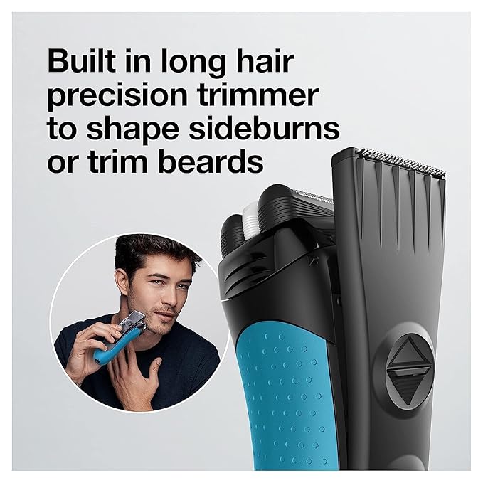 Braun Electric Series 3 Razor with Precision Trimmer Rechargeable Wet &amp Dry Foil Shaver for Men Blue/Black 4 Piece