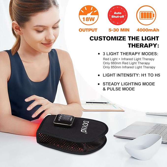 TUOB Red Light Therapy for Hand Cordless Infrared Light Therapy Device with Power Bank Led Light Therapy Double Side Pad Glove Deep Penetrate Joint Benefit for Hand Wrist Fingers Pain Relief