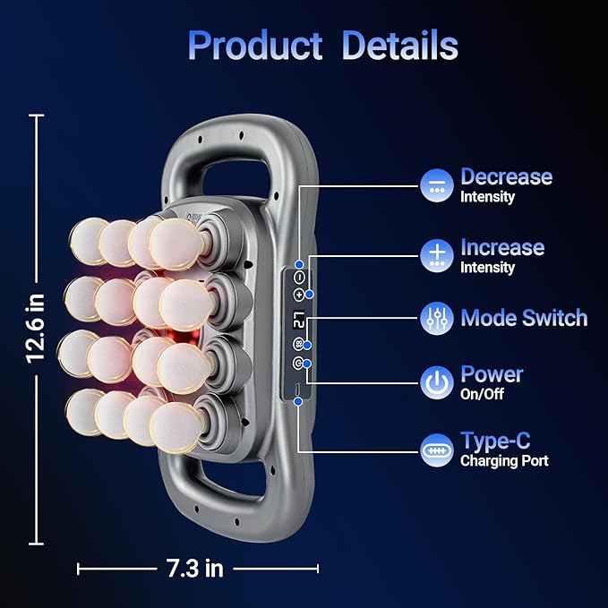16-Head Deep Tissue Massage Gun 2026 Portable Handheld Back Massager 9 Modes &amp 9 Intensity Levels Electric Percussion Muscle Body Massager for Neck and Shoulder Pain Relief Gifts for Men &amp
