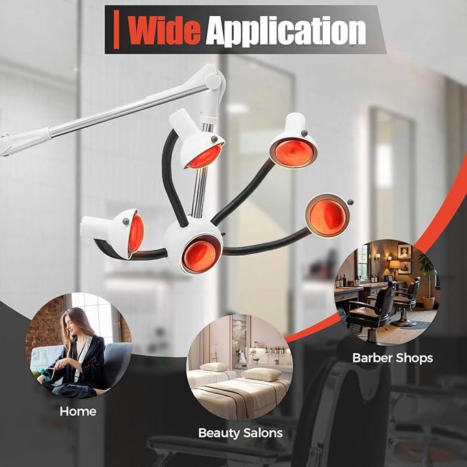 750W Professional Hair Dryer Wall Mounted Hair Dryer with Infrared Heat Bulbs 5 Head Salon Hairdressing Beauty Treatment for Hair Care Coloring Drying Baking