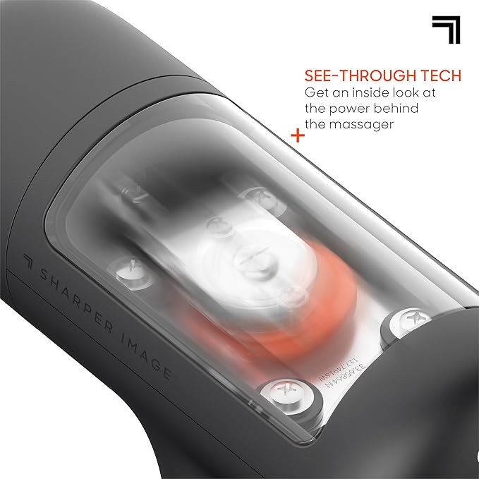 Sharper Image PowerBoost Circuit Massage Gun| Deep Tissue Percussion Massager with 6 Speeds| 4 Attachments| Quiet Brushless Motor| Cordless Muscle Recovery Tool with Carry Case