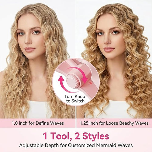 1&amp1.25 Inch Hair Crimper for Women - Curling Iron Waver Hair Tool to Adjustable Groove - Rizadora para Cabello - Anti-Scald Tech Hair Waver - Ionic Ceramic Coating for Long-LastingFast HeatingPi