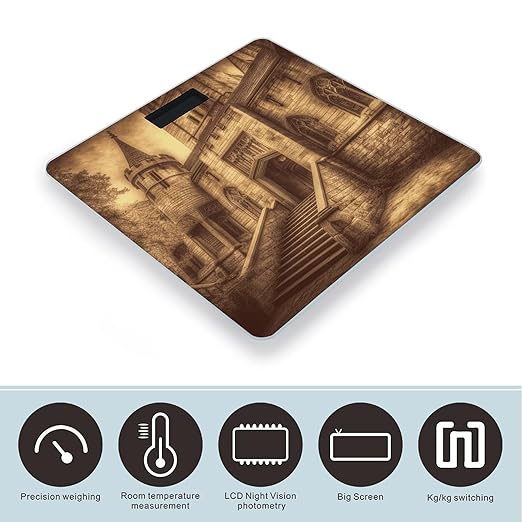 Vintage Medieval Castle Scale for Body Weight Highly Accurate Digital Bathroom Scale Sturdy Tempered Glass Weighing Scales with LCD Display Fashion Body Fat Smart Scales 400lb