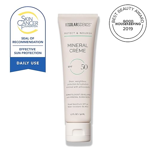 MDSolarSciences Mineral Crème SPF 50 Sunscreen for Face – Water-Resistant Broad Spectrum UV Protection – Blendable Micronized Zinc Oxide – Smooth Natural Matte Finish