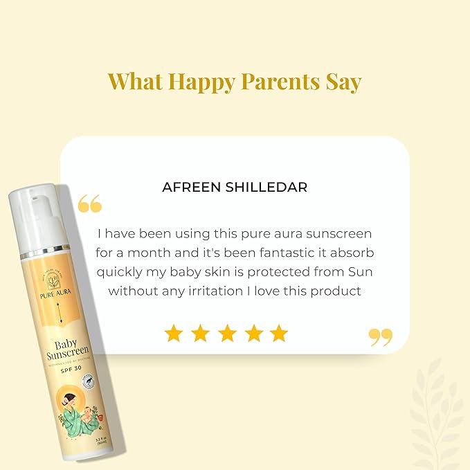 Pure Aura Baby Sunscreen 50 gm | SPF 30 Kids Sunscreen | 100% Mineral &amp Ayurvedic | Chemical-Free | Outdoor Safe | Sensitive Skin Friendly | Doctors Recommended | 6M to 8 Yrs