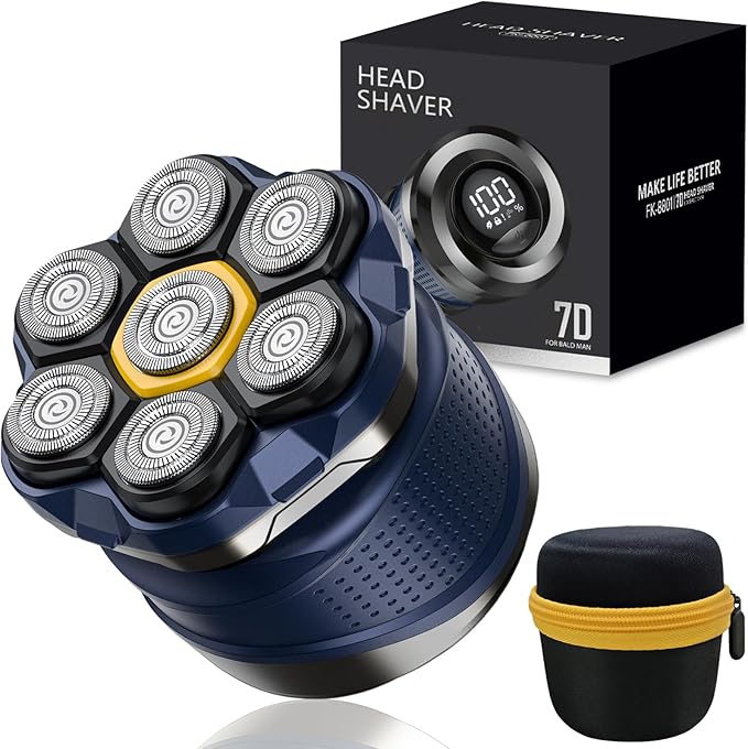 Phisco Electric Head Shaver for Bald Men Cordless Shaver with Travel Case USB-C Fast Charging Waterproof Rotary Razor Wet/Dry Use
