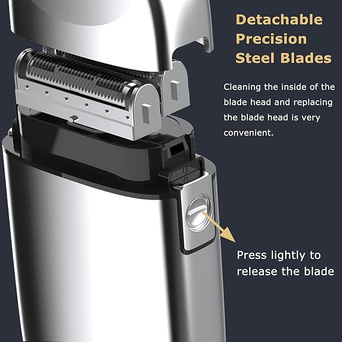 KEMEI KM-TX1 Men's Metal Double Electric Razor Cordless Type-C Rechargeable for Wet/Dry Close Shaving (Silvery)