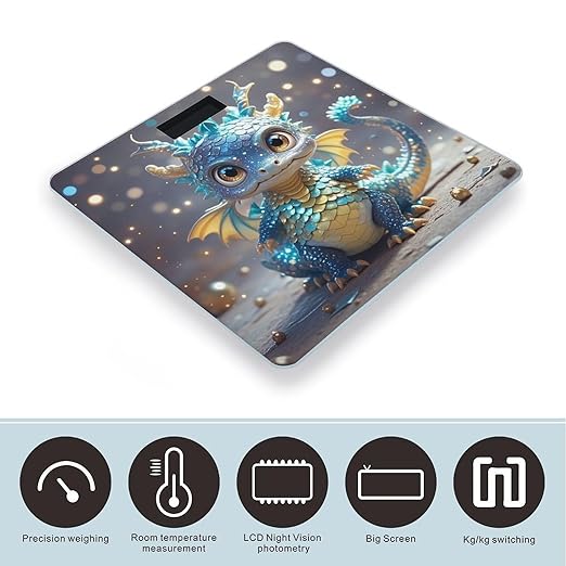 Cute Dragon Bathroom Scale for Body Weight LCD Display Digital Bathroom Scale Tempered Glass Bathroom Weight Scales Fashion Smart Scales for Home Bedroom 400 Lb