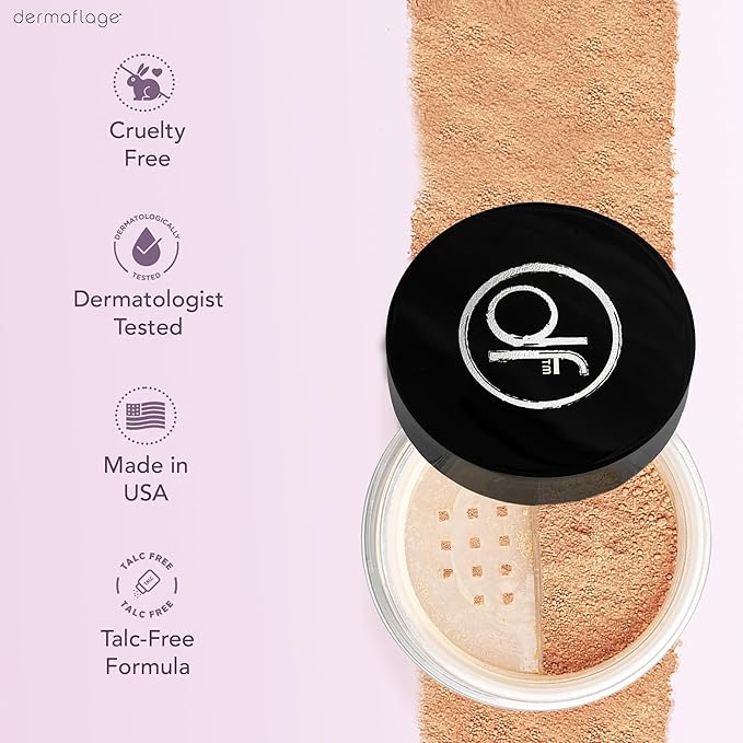 Dermaflage Mineral Powder Foundation - Full Coverage Talc-Free &amp Lasting Matte Finish - Natural Ingredients with Antioxidants - Safe for Sensitive Skin &amp Made in USA - Bronze Medium