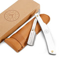 Best Shavette Straight Razor - Replaceable Blade Straight Razor Metal Handle Shavette No Stropping or Honing Great For Beginners Starter Blade Hygienic Close Shave Leather Case (Silver)
