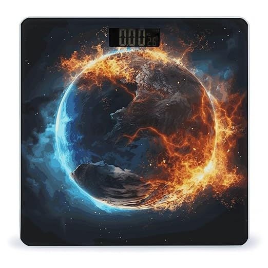 Planet Ice and Fire Bathroom Scale for Body Weight Bathroom Weighing Scale with Backlit LCD Display Highly Accurate Measures Weight Up to 180kg
