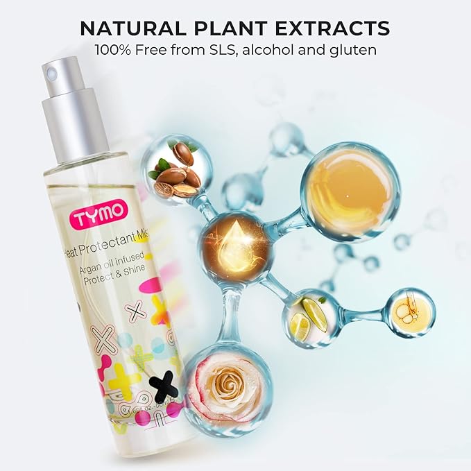 TYMO Heat Protectant Spray for Hair + Ring Hair Straightener Brush