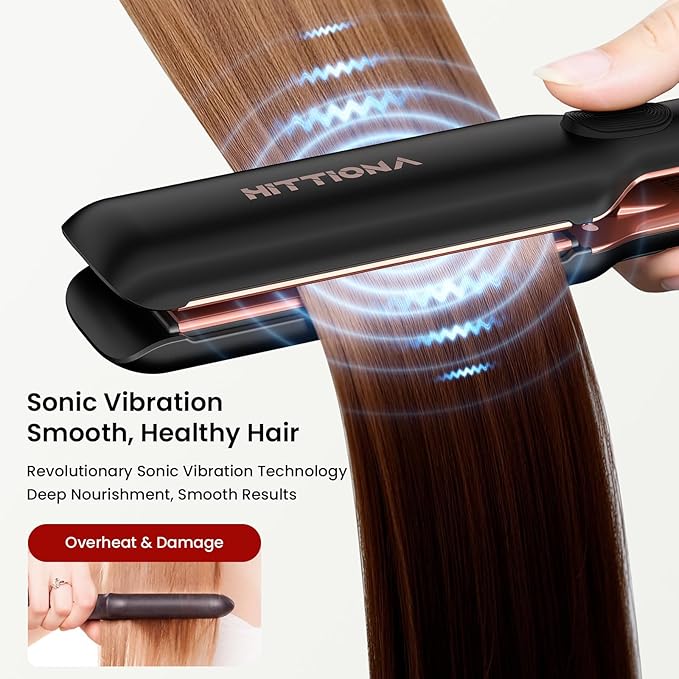 HITTIONA Flat Iron Hair Straightener – 1.75” Ceramic Infrared Ionic Flat Iron with 5s Fast Heat-Up Vibration Technology LCD Temp Control Dual Voltage Anti-Frizz Styling for All Hair Types