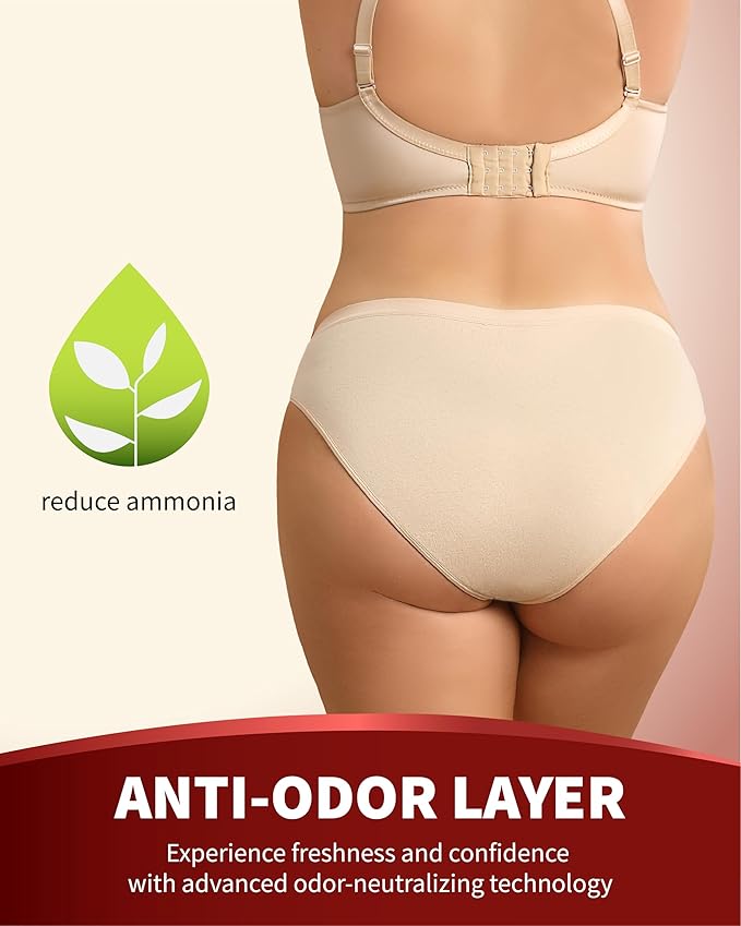 Washable Incontinence Underwear for Women 2 oz Ladies Leak Proof Briefs for Postpartum Bladder Control 2 Pack (Beige-Light Blue XL)