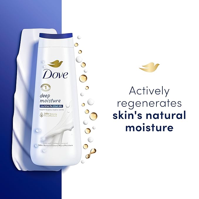 Dove Body Wash Deep Moisture Sensitive Skin Cucumber Green Tea Shea Butter Vanilla 4 Count and Deep Moisture For Dry Skin Moisturizing 3 Count