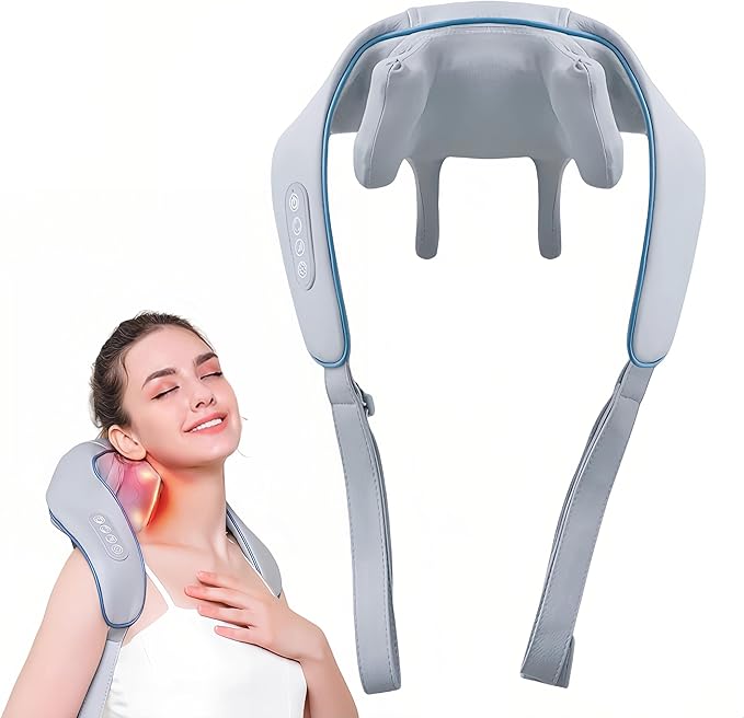 Neck Cervical Massager for Neck Pain ReliefNeck Massagers for Neck and Shoulder with Heat Portable Shiatsu Neck and Back Heated Massager Mini Masajeador Muscular (Grey)