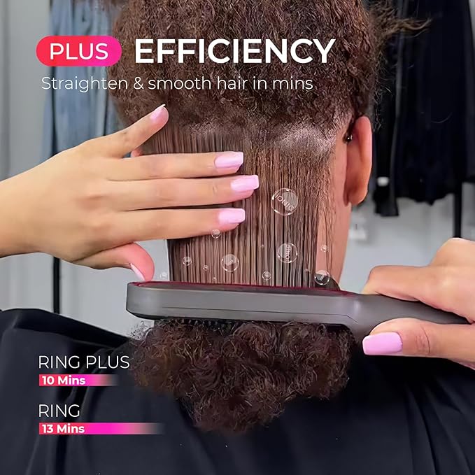 TYMO Ring Plus Ionic Hair Straightener Brush - Straightening Comb with Negative Ions for Women Titanium Coating 9 Temp Settings &amp LED Display Dual Voltage Professional Styling Tools
