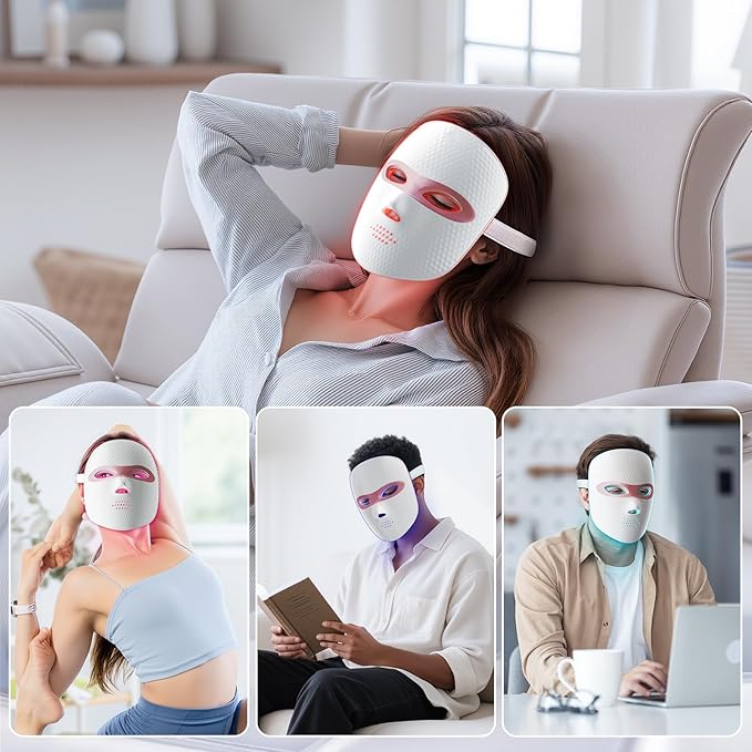 Red Light Therapy for Face-LED Face Mask Light Therapy with 3 Gears2500mAh BatteryInfrared Red Light Therapy Mask for Home Working Travel Yoga Sleep