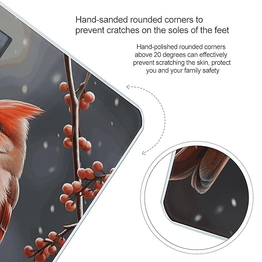 Cute Cardinal Birds Scale for Body Weight Highly Accurate Digital Bathroom Electronic Weighing Machine for People LCD Display Large Size Tempered Glass for Safe Home Use