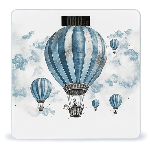 Blue Hot Air Balloon Digital Bathroom Scale for Body Weight Weighing Scale with Backlit LCD Display High Precision Measurements &amp Measures Weight Up to 180kg