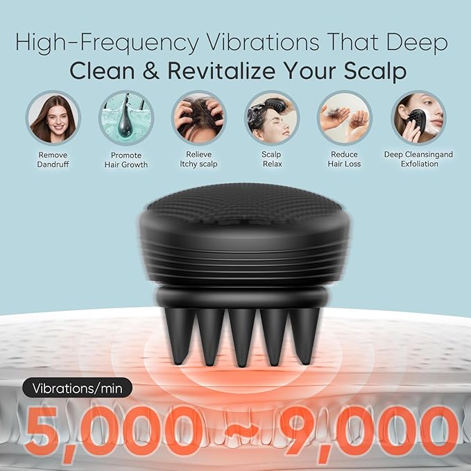 EKZ Sonic Vibrating Scalp Massager Shampoo Brush: Electric Silicone Hair Scrubber for Deep Scalp Clean Dandruff Removal Exfoliation Stress Relief &amp Hair Growth –Suitable for Women Men Kids &a