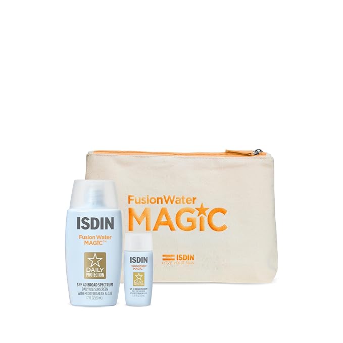 ISDIN’s Amazon gift set sets you up to be protected from photoaging - at home &amp on the go with a FWM 50ML &amp FWM 10ML in a cute makeup bag