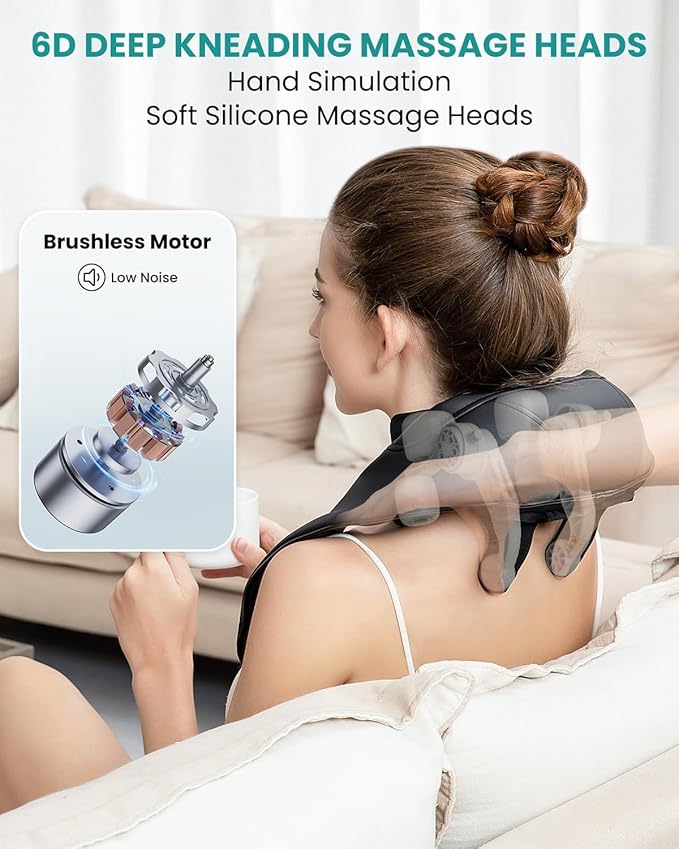 Nekteck Neck Massager Cordless 6D Shiatsu Neck and Back Massager Neck Massager for Pain Relief Deep Tissue Ideal Gift for Men and Women Ideal for Home Office and Car with Heat Black
