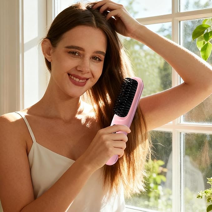 Cordless Hair Straightener Brush | Cordless Thermal Straightener Comb | Portable Electric Flat Straightener for Home Styling Travel and Salon Women and
