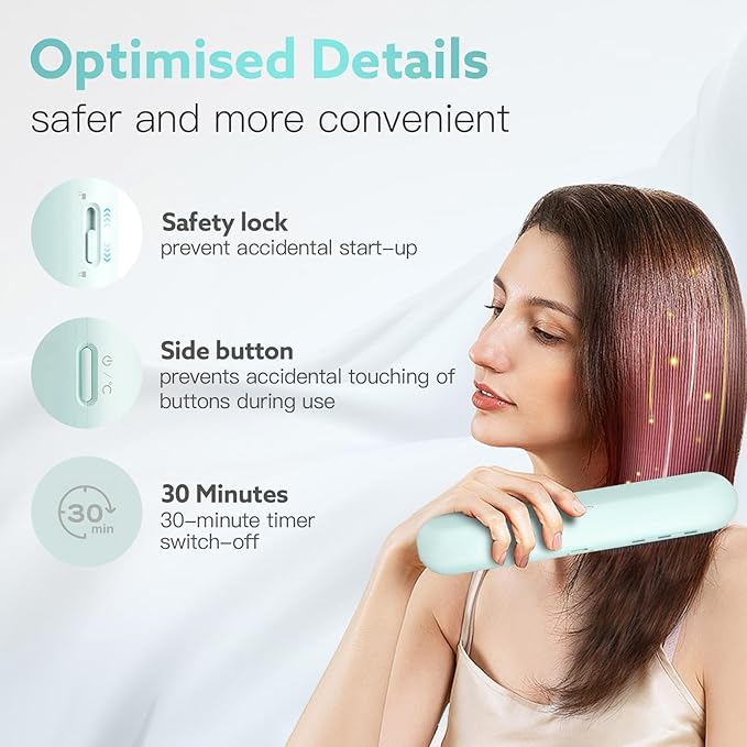 Cordless Hair Straightener Brush - Webeauty Portable On-The-Go Straightener for Women | USB Rechargeable Fast Heating 200M Negative Ions 6400mAh Perfect for Daily Commute &amp Short Trips (Ice Bl