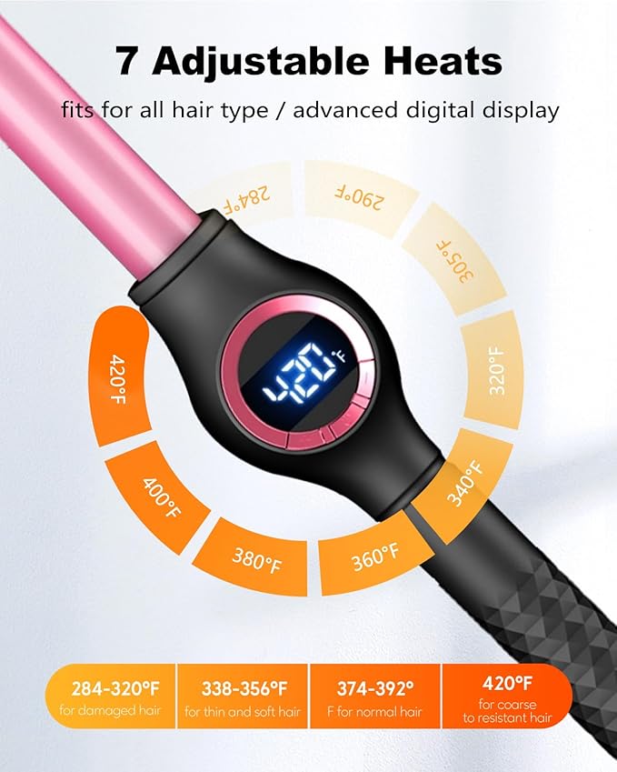 3/4 Inch Curling Wand for Long Hair Extra Long Barrel Ceramic Wand Curling Iron 7 Adjustable Heats 110-240V Dual Voltage Hair Wand Curler 60 Minutes Auto Shut Off