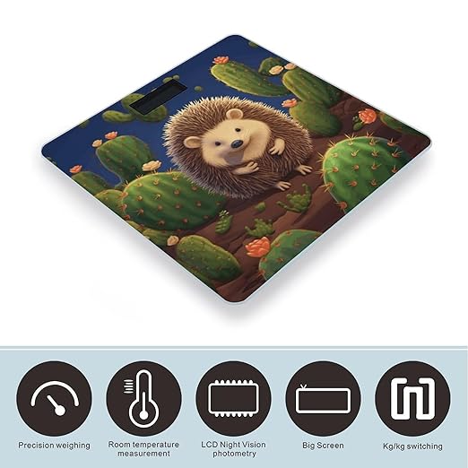 Hedgehog Cactus Scale for Body Weight High Precision Digital Weight Scales with LCD Display Anti-Slip Sturdy Slim Tempered Glass Bathroom Scale for Home Use