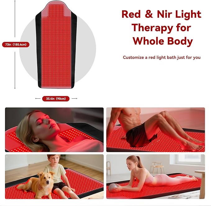 Red Light Therapy Mat for Full Body 74*35 Largest Infrared Red Light Therapy Mat with 1444 LEDs Upgraded Premium TPU Dual Wavelength Infrared Blanket for Back Waist Belly Knee Joint Muscle